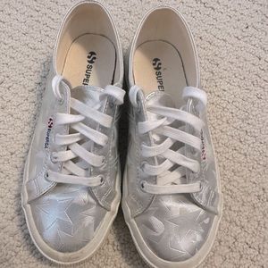 Superga Silver Metallic Trainers Tennis Shoes Size 6.5